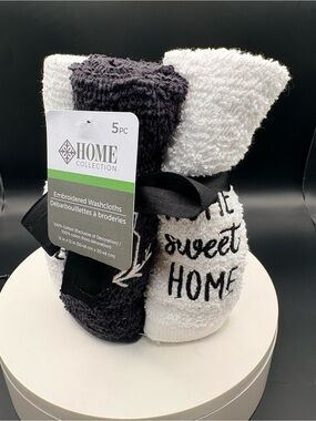 Home Collection Black & White Embroidered Washcloth Set FOR GUESTS ALSO